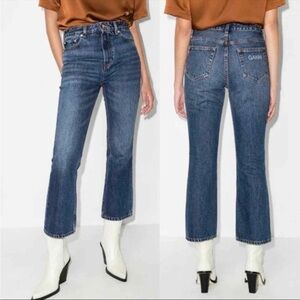 Ganni Organic Cotton Wide Leg Jeans In Dark Indigo